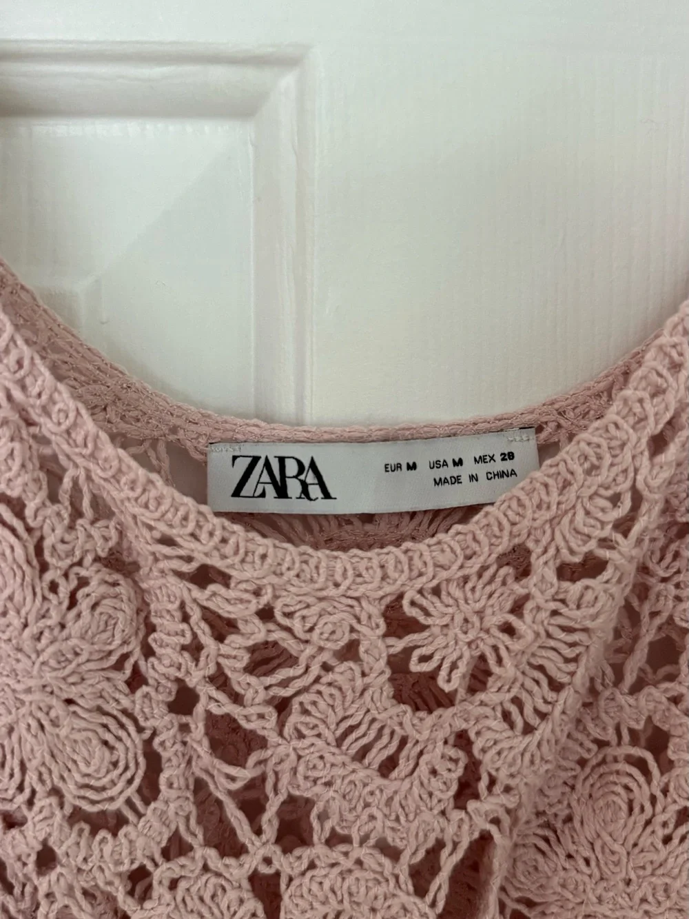 Zara Blush Pink Crochet Lace Scoop-Neck Crop Top